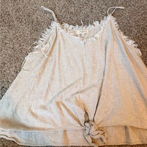 MNGM Light Beige Fringe Linen-Blend Tank Top